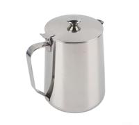 Pichet pour lait 600ml Bec Verseur pour précis Pichet pour lait(600ml) | Couvercle inclus, conserve chaleur, évite éclaboussures, finition argentée, dimensions compactes