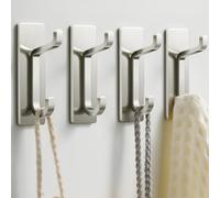 pickpiff Crochet Adhesif Mural, Porte Serviette Salle de Bain, Accroche Torchon Cuisine, Porte Manteau Adhésif, Attache Murale Sans Percer, Etanche, Antirouille, Argent, 4 Pièces