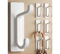 pickpiff Crochet Adhesif Mural, Porte Serviette Salle de Bain, Accroche Torchon Cuisine, Porte Manteau Adhésif, Attache Murale Sans Percer, Etanche, Antirouille, Blanc, 6 Pièces
