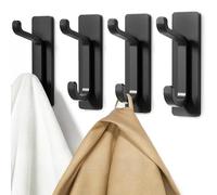 pickpiff Crochet Adhesif Mural, Porte Serviette Salle de Bain, Accroche Torchon Cuisine, Porte Manteau Adhésif, Attache Murale Sans Percer, Etanche, Antirouille, Noir, 4 Pièces