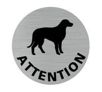 Pictogramme Attention au chien (Q0168) Diamètre 76 mm Adhésif Aspect Aluminium Brossé
