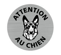 Pictogramme Attention - Au chien (Q0457) Diamètre 76 mm Adhésif Aspect Aluminium Brossé