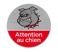 Pictogramme Attention au chien (Q0468) Diamètre 83 mm Adhésif Aspect Aluminium Brossé