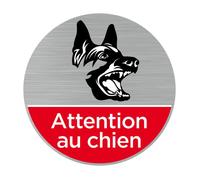 Pictogramme Attention au chien (Q0469) Diamètre 76 mm Adhésif Aspect Aluminium Brossé
