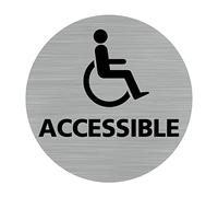 Pictogramme PMR - Accessible (Q0454). Autocollant Souple Effet alu brossé ou Plaque de Porte alu brossé EP 2mm au Choix - Diamètre 76 mm - Plaque Aluminium brossé - Plaque Aluminium brossé -