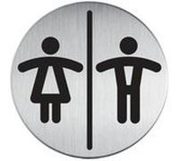 Pictogramme Toilettes mixtes Ø83 mm - Alu brossé adhésif au dos