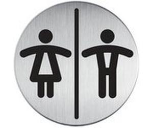 Pictogramme Toilettes mixtes Ø83 mm - Alu brossé adhésif au dos