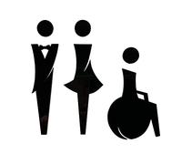 Pictogramme WC en relief. Plexi noir, blanc, miroir argent ou or. Lot de 3 plaques porte Toilettes hommes, femmes, handicapés autocollantes - Plexi noir -