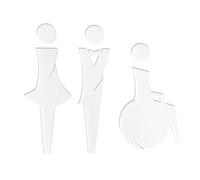 Pictogramme WC en relief. Plexi noir, blanc, miroir argent ou or. Lot de 3 plaques porte Toilettes hommes, femmes, handicapés autocollantes - Plexi blanc -