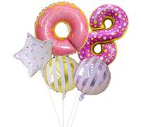 Picysa Ensemble de Ballons D'anniversaire de 32 Pouces, Magnifiques Ballons en Forme de Beignet et D'étoiles pour la Décoration de Fête D'anniversaire, Feuille D'aluminium de Haute qualité, 5 Unités