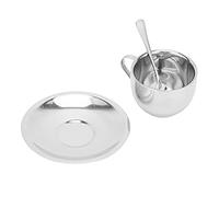 Picysa Ensemble de Tasses à café en Acier Inoxydable, avec Cuillère et Soucoupe, Isolation Double Couche, pour les Amateurs de café et de thé (Tasse à Milan 180ML)