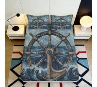 Pièce décorative Marine Bed Sheet, Microfiber Toucher délicat, 3D Printed, Chambre d'étudiant, Cadeau de Pendaison, Protection Matelas, Facile à Laver 90x200x25cm