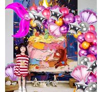 Pièce sirène anniversaire Set de décoration - guirlande de ballons, arc de queue de sirène, rose violet anniversaire Set océan thème décorations ballons fête - 122 pièces
