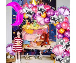 Pièce sirène anniversaire Set de décoration - guirlande de ballons, arc de queue de sirène, rose violet anniversaire Set océan thème décorations ballons fête - 122 pièces