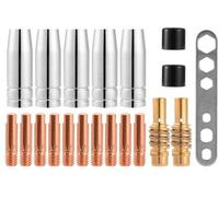 Pièces d'usure pour machine de soudage MIG/MAG MB15 | Fil de 0,8 mm de diamètre | 20 pièces | 5 buses à gaz | 2 embouts | 10 buses de courant M6 0,8 mm | 2 isolateurs | 1 outil