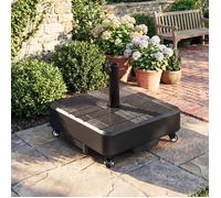 Pied de parasol Carré, socle parasol extérieur avec roues Remplissable 35 kg Sable ou 28 L Eau, 48 x 48 x 38,5 cm, Noir