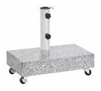 Pied de parasol en granit gris clair avec tube en acier inoxydable 45 x 25 x 8,3 cm 25 kg avec roulettes et adaptateurs pour barres de parasol de 38/48 mm pour jardin, balcon, terrasse