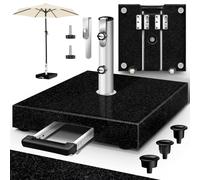 Pied de parasol en granit tillvex® avec roulettes et poignée de transport, noir - 27 kg, forme angulaire avec poignée de transport | Pied de parasol avec tube en acier inoxydable | Pied de parasol de