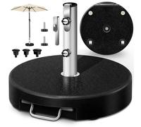 Pied de parasol en granit tillvex® avec roulettes et poignée télescopique, 27 kg, noir - rond | Pied de parasol avec tube en acier inoxydable | Pied de parasol de balcon pour mâts de 16 à 48 mm et par