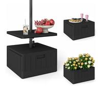 Outsunny Pied de Parasol carré avec Plateau de Table, Support Parasol en HDPE à Roues, Base de Parasol Remplissage Eau Sable, Socle de Parasol pour terrasse Piscine Patio Jardin 53 x 53 x 45 cm, Noir