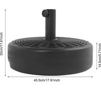 Pied de parasol - Pied rond à remplir d'eau - Pour mâts de 3,4 à 3,8 et de 4,4 à 4,8 cm - Ø 45,5 cm - Hauteur 30 cm - 17 kg d'eau - Bouton de serrage - HDPE - Noir