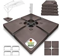 Pied de parasol tillvex® marron 90 litres / 120 kg – 4 pièces pour parasol à pied déporté, avec raccord métallique | Poids du parasol : remplissable avec de l'eau ou du sable | Pied de parasol pour pa