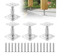 Pied de Poteau Reglable en Hauteur 100-130 mm, 4 pièces Support de poteau réglable vec 16 vis galvanisées pour clôtures, abris, abris de voiture, pergolas, travaux de
