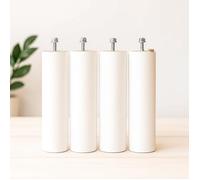 Pieds Bois 25 cm grandes tiges pour cadre lattes blanc - jeu de 5 pieds - Compatible Sommier Métallique