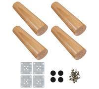Pieds de Meuble en Bois Massif Style Nordique, Lot de Set, Chêne | Plaques Fer, Vis et Patins Inclus, Teinte Khaki, pour Bureau et Établi