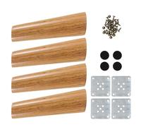 Pieds de Table en Bois Massif Obliques et Fuselés | Style Nordique, Finition Kaki, Plaques Fer, Vis et Patins Protecteurs, pour Canapé et Établi