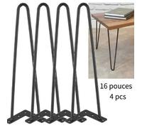 Pieds de table Support de table Set 4 pcs. Hairpin Legs Pieds de table épingle à cheveux Noir 41cm 16"" -QUT