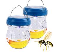Piege a Guepes Exterieur Jardin, Piege a Guepes et Frelons, Piege a Mouche Solaire avec Lumière, Piège Frelon Asiatique LED, Piège à Frelons à Suspendre Attrape Abeilles Amovible (2 Pièces, Bleu)