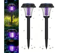 Piège à Moustiques Solaire Destructeur d'Insectes Électrique Lampe Anti-moustiques Étanche Lumière UV et Lumière Blanche Commutation Automatique pour Arrière-Cour/Jardin/Camping (2 PCS, 9x35.5cm)