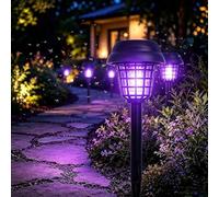 Piège à Moustiques Solaire Destructeur d'Insectes Électrique Lampe Anti-moustiques Étanche Lumière UV et Lumière Blanche Commutation Automatique pour Arrière-Cour/Jardin/Camping (1 PCS, 9x35.5cm)