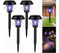 Piège à Moustiques Solaire Destructeur d'Insectes Électrique Lampe Anti-moustiques Étanche Lumière UV et Lumière Blanche Commutation Automatique pour Arrière-Cour/Jardin/Camping (4 PCS, 9x35.5cm)