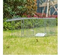 Piège cage de capture pliante pour petits animaux type lapin rat - 2 portes poignée 81 x 26 x 34 5 cm acier gris