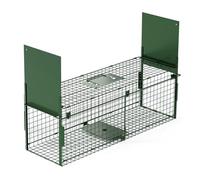 Piège Chat Errant Pliable, Cage de Capture à 2 Entrées 80x26x26cm | Nasse Métallique Verte pour Attraper Martres, Ragondins, Renards et Ratons Laveurs, Solution de Protection Jardin