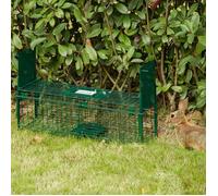 Piège de capture pour petits animaux type lapin rat - 2 entrées + poignée - dim. 60L x 18l x 20H cm - acier vert-.fr