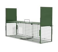 Piège Fouine à 3 Portes, Grande Cage de Capture Métal 100x29x31.5cm | Nasse de Sécurité Vivante pour Attraper Renards, Chats Errants et Animaux Sauvages, Conception Verte