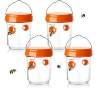 Piège Frelon Asiatique Solaire avec Lumière LED Automatique - Piège à Guêpes Réutilisable Étanche 4 Entrées en Entonnoir, Attractif Naturel, pour Jardin Terrasse Verger Camping (orange, 4PCS)