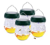 Piege Frelons Exterieur À Suspendre avec UV Lampe Solaire, Piege A Guepes Frelons Asiatique Mouche De Fruits Moustique Insecte Jardin Balcon, Bouteille pour Suspendre Liquide Appâts (Vert 4pièces)