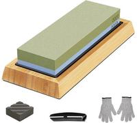 Pierre à aiguiser pour couteaux - Grain 1000/6000 - Kit de pierres à aiguiser avec poignée antidérapante en silicone - Pierre à aligner - Pierre de correction en matériau noir - Gants de protection po