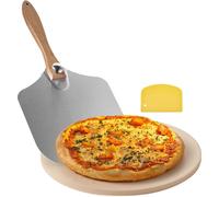 Pierre à pizza - Plaque en cordiérite - 38 x 38 cm - 1,7 cm d'épaisseur - Résistante à la chaleur - Pour four et barbecue - Avec grattoir et pelle à pizza - Carrée