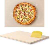 Pierre à pizza - Plaque rectangulaire en pierre de cordiérite - Dimensions 50,8 x 35,5 cm - Epaisseur 1,7 cm - Extra large - Résistant à la chaleur - Racloir inclus - Pour four & barbecue, pizza & pai