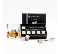 Pierre à Whisky Cube Inox ® I Lot de 6 Glaçons réutilisables à Whisky, Cocktail, Vin - Glacon reutilisable en Acier Inoxydable - avec Pince et Boîte Auto-réfrigérante - Coffret Cadeau pour Les Hommes