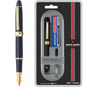 Pierre Cardin Fountain Pen President Black + 4 Pieces Blue Ink Cartridges -New by Flair