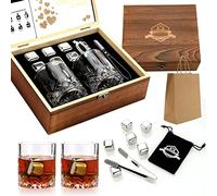 Pierres à Whisky Coffret Cadeau en Verre à Whisky Pierres Froides à Whisky dans Une boîte en Bois Faite à la Main Cool sans Dilution Lot de 2 Verres à Whisky Cadeau pour Papa Mari Homme