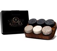 Pierres à whisky de qualité supérieure faites à la main, en granit, 6 pièces, avec un plateau de rangement en bois dur Cadeaux pour hommes Coffret cadeau whisky