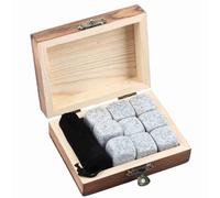 Pierres à Whisky Réutilisables 9 pièces Whiskey Rocks en Granit Glaçons Pierres Whisky Ensemble de Cadeaux Pierres avec Coffret en Bois et Sac en Velours