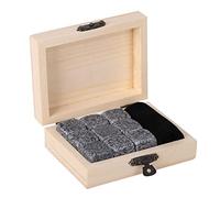 Pierres à Whisky Réutilisables 9 pièces Whiskey Rocks en Granit Glaçons Pierres Whisky Ensemble de Cadeaux Pierres avec Coffret en Bois et Sac en Velours (Gris sésame)